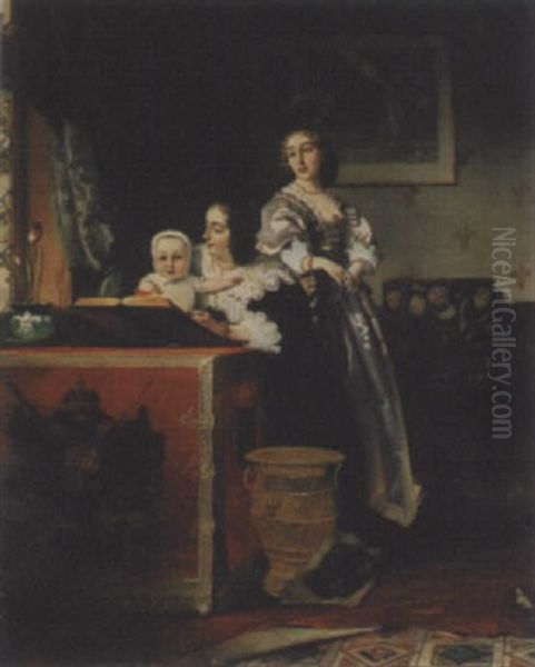 Interieur Mit Frauen Und Kind Oil Painting by Johann Cornelius Mertz