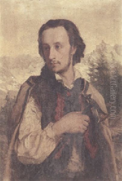 A Portrait Of Ralph Modjeski Dressed As A Polish Mountaineer Oil Painting by Pawel Merwart