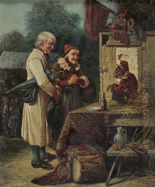 Ein Als Soldat Verkleideter Affe Unterhalt Die Besucher Eines Jahrmarktes Oil Painting by Alfred Emile Mery