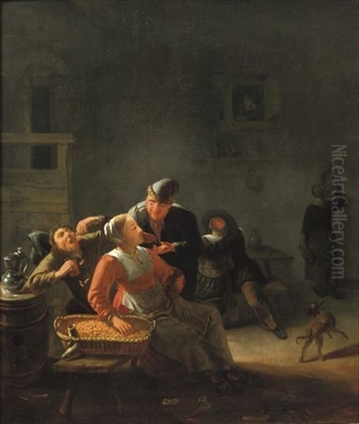 Peasants Eating Shrimps In An Inn Oil Painting by Isack De Mes