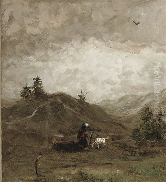 Duinlandschap: A Grazing Goat Oil Painting by Sientje Mesdag Van Houten