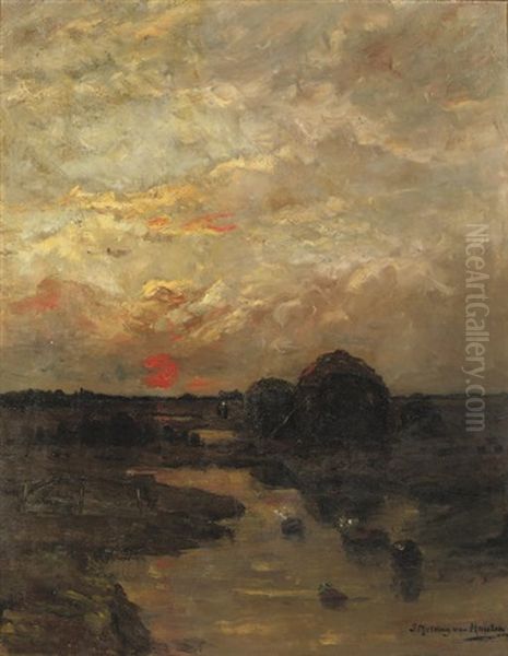 Zonsondergang, A Rural Landscape At Sunset Oil Painting by Sientje Mesdag Van Houten