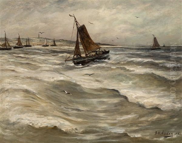 Scheveningen, Vissersschepen Voor De Kust Oil Painting by Hendrik Willem Mesdag