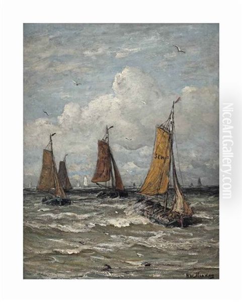 Bomschuiten Setting Out Off Scheveningen Oil Painting by Hendrik Willem Mesdag