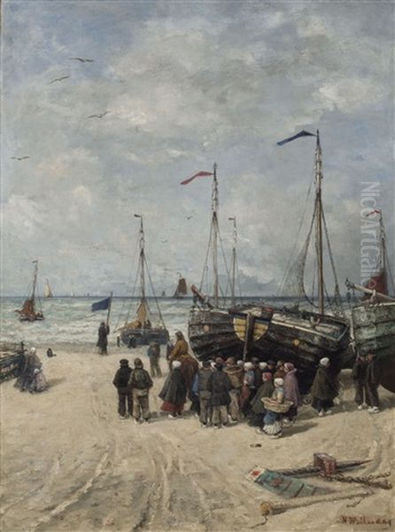 Signaling The Boats, Scheveningen Oil Painting by Hendrik Willem Mesdag