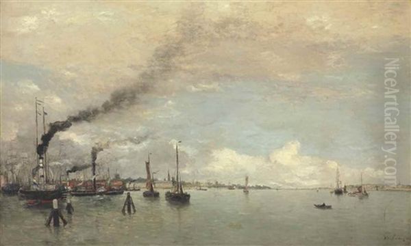 View Of A Harbor Oil Painting by Hendrik Willem Mesdag