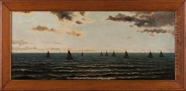 Boats On The North Sea Oil Painting by Hendrik Willem Mesdag