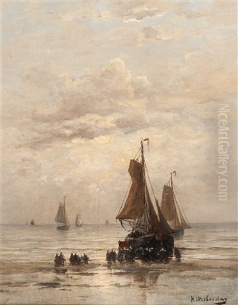 The Unloading Of The Bomschuit Oil Painting by Hendrik Willem Mesdag