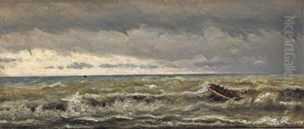 A Rowing Boat In The Breakers Oil Painting by Hendrik Willem Mesdag