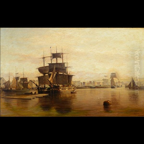 Untitled - Ships In Harbour At Sunset Oil Painting by Hendrik Willem Mesdag