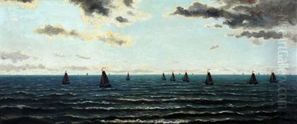 Zeegezicht Met Negen Schepen Oil Painting by Hendrik Willem Mesdag