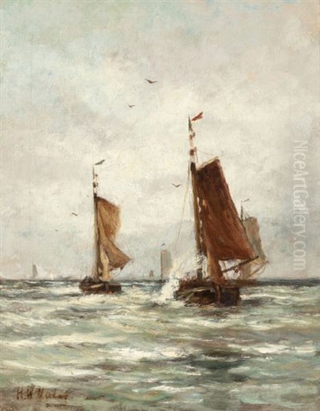 Fishing On The Choppy Sea Near Scheveningen Oil Painting by Hendrik Willem Mesdag