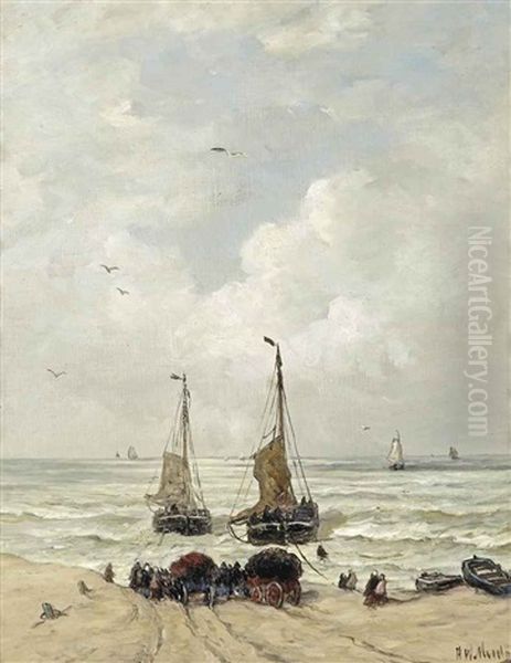 Het Laden Van De Netten Oil Painting by Hendrik Willem Mesdag