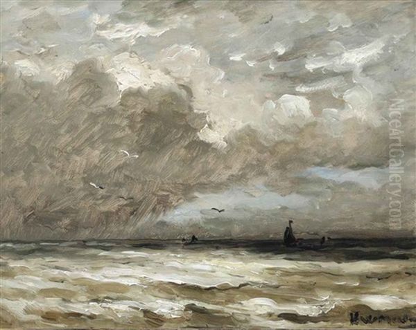 Schepen Op Ruwe Zee by Hendrik Willem Mesdag