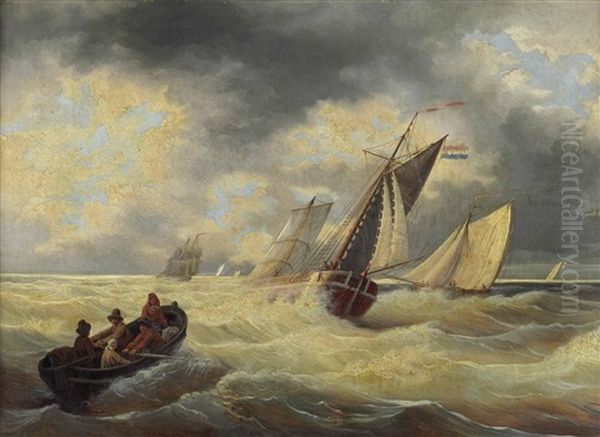 Rettungsboot Und Segelschiffe Bei Starkem Seegang by Hendrik Willem Mesdag