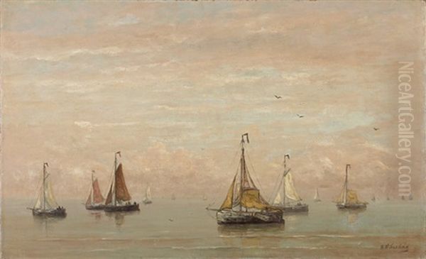 Segelschiffe Auf Dem Meer Oil Painting by Hendrik Willem Mesdag