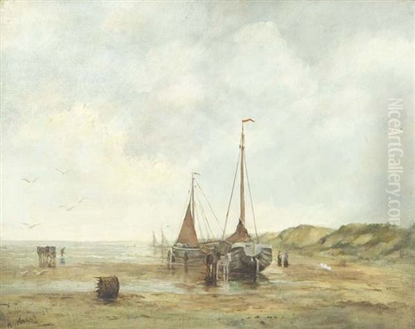 Beach Scene Oil Painting by Hendrik Willem Mesdag