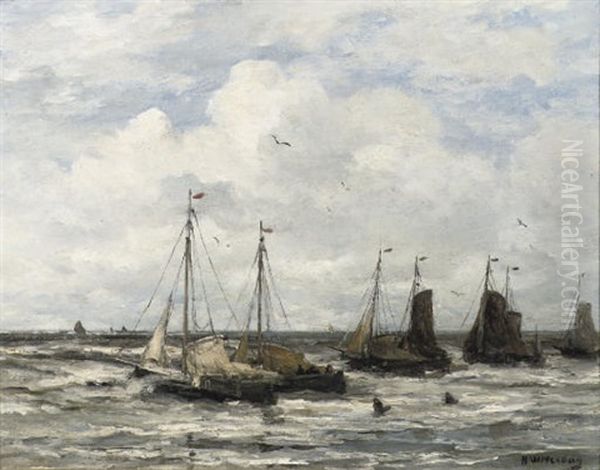 "bomschuiten" In The Surf Oil Painting by Hendrik Willem Mesdag