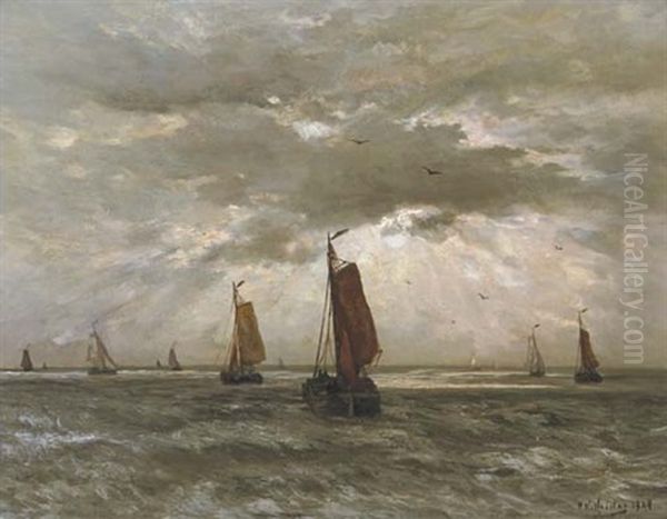 Light Breaking Through The Clouds: The Return Of The Fleet Oil Painting by Hendrik Willem Mesdag