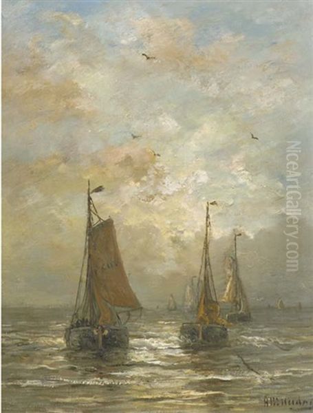 Bomschuiten Setting Out Oil Painting by Hendrik Willem Mesdag