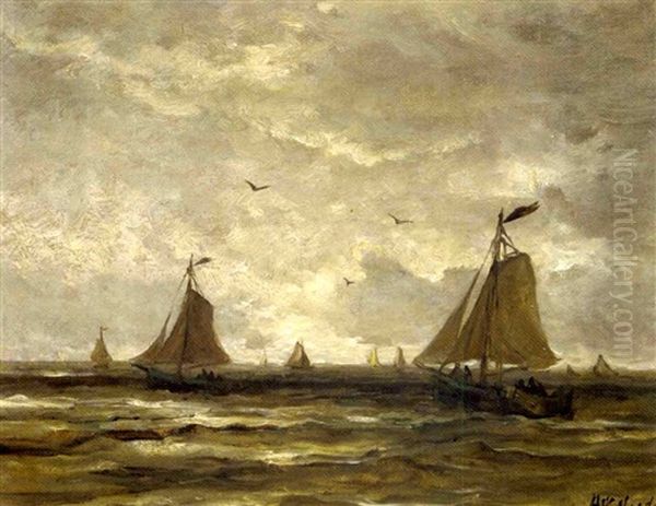 Bomschuiten In Full Sail Oil Painting by Hendrik Willem Mesdag