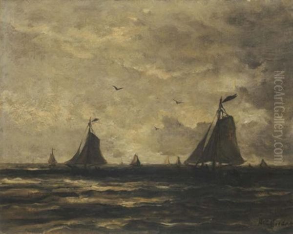 Bomschuiten In Full Sail Oil Painting by Hendrik Willem Mesdag