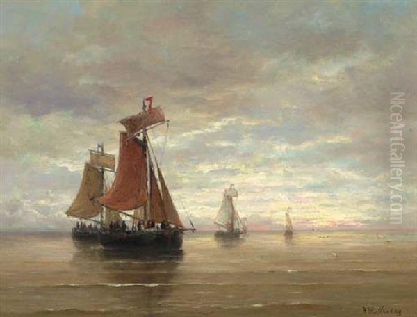 Bomschuiten In A Calm Oil Painting by Hendrik Willem Mesdag