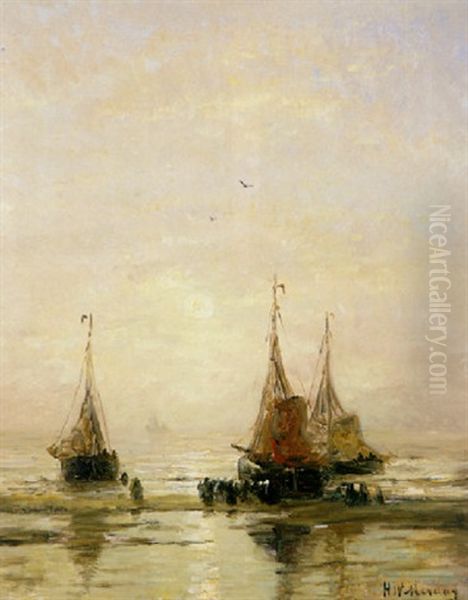 Sunset Oil Painting by Hendrik Willem Mesdag