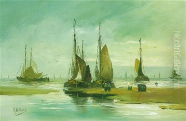 Ankunft Der Fischerboote Am Scheveninger Strand Oil Painting by Hendrik Willem Mesdag