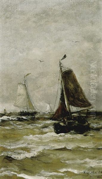 Terugkerende Vissersboten Oil Painting by Hendrik Willem Mesdag