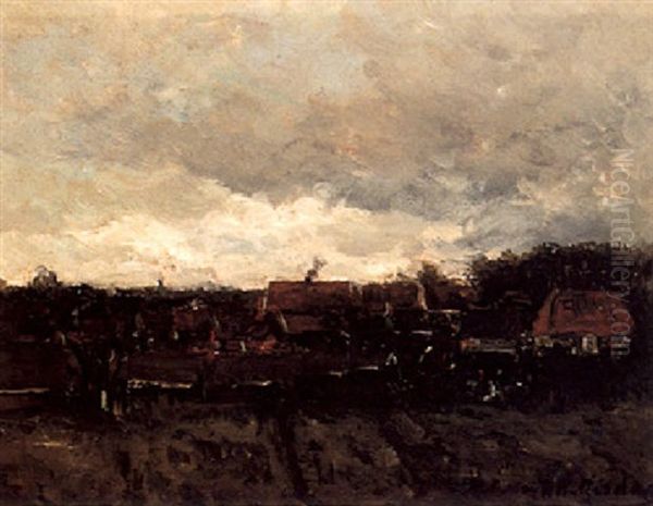 A View Of A Village Oil Painting by Hendrik Willem Mesdag