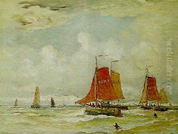 Schepen Voor De Kust Oil Painting by Hendrik Willem Mesdag