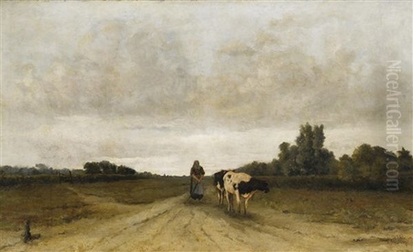 Landschaft Mit Bauerin Und Kuh Oil Painting by Taco Mesdag