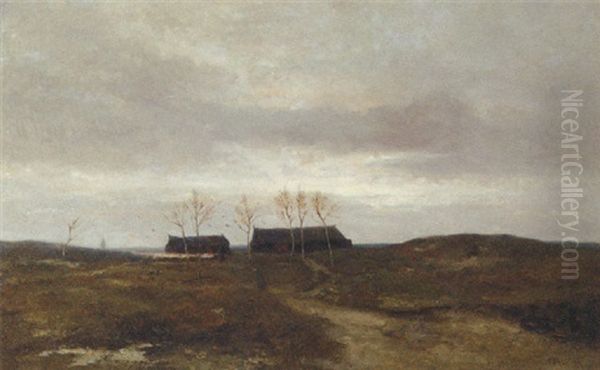 Sheepfolds In An Extensive Heathland Oil Painting by Taco Mesdag