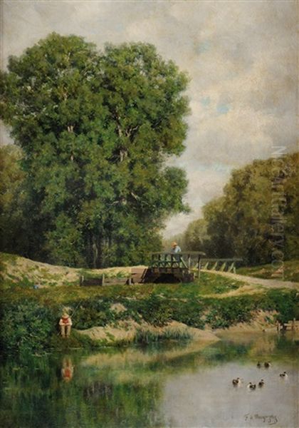 Un Dimanche A La Peche Oil Painting by Claude Francois Auguste Mesgrigny