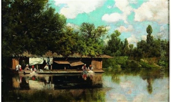 Les Lavandieres Oil Painting by Claude Francois Auguste Mesgrigny