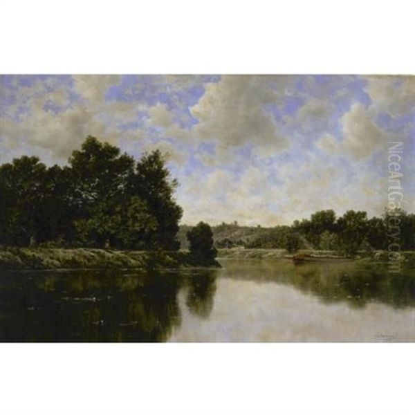 The River Bank Oil Painting by Claude Francois Auguste Mesgrigny