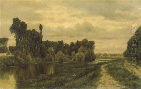 Les Pecheurs En Bord De Riviere Oil Painting by Claude Francois Auguste Mesgrigny