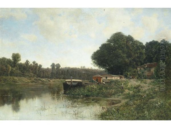 Au Bord De La Riviere Oil Painting by Claude-Francois-Auguste de Mesgriny