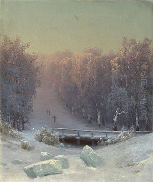 Winter Evening In The Forest Oil Painting by Arseniy Ivanovich Meshchersky