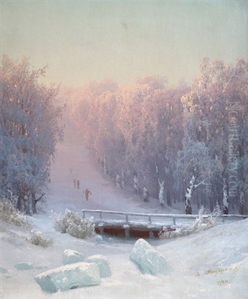 Winterlandschaft Im Abendlicht Oil Painting by Arseniy Ivanovich Meshchersky