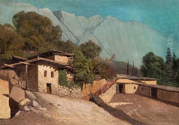 Mountain Village Oil Painting by Arseniy Ivanovich Meshchersky