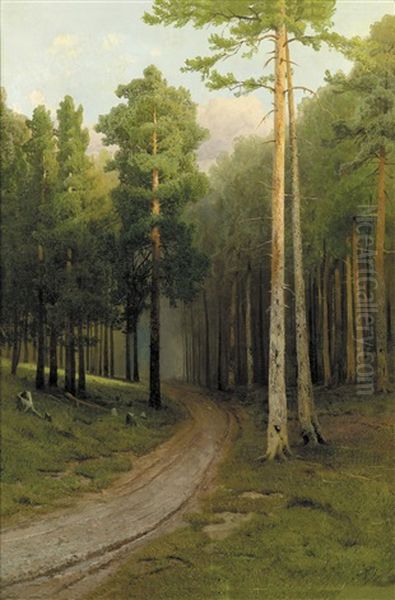 Pine Forest Oil Painting by Arseniy Ivanovich Meshchersky