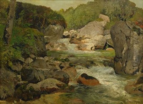 Mountain River Oil Painting by Arseniy Ivanovich Meshchersky