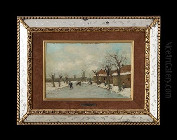 L'hiver En Holland; Les Patineurs (pair) Oil Painting by Joseph Paul Mesle