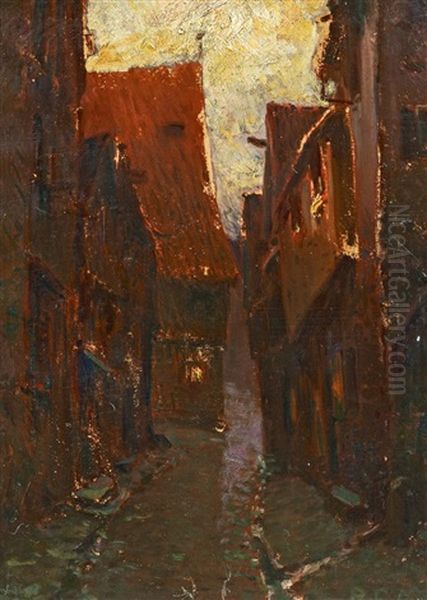 Dorfgasse In Wertheim Oil Painting by Pius Ferdinand Messerschmitt