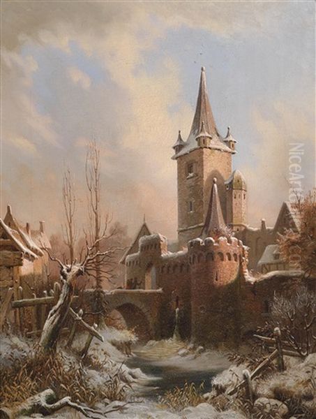 Schlosslandschaft Im Winter Oil Painting by Carl Ludwig Ferdinand Messmann