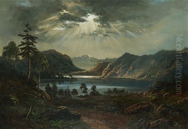 Insjolandskap Med Segelbat Oil Painting by Carl Ludwig Ferdinand Messmann