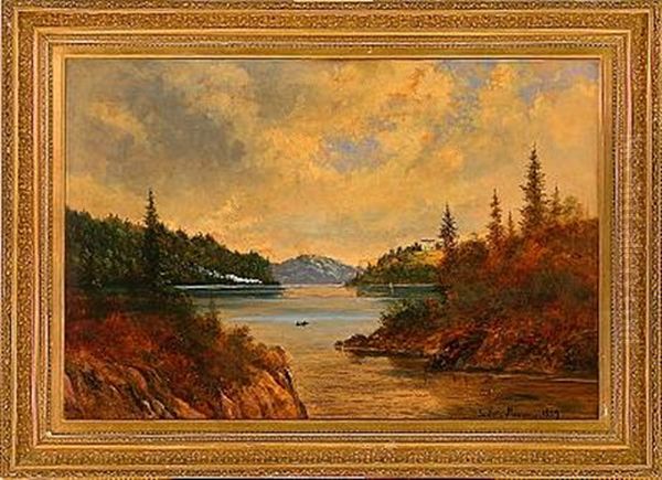 Fiord Scene On A Cloudy Autumn Day Oil Painting by Carl Ludwig Ferdinand Messmann