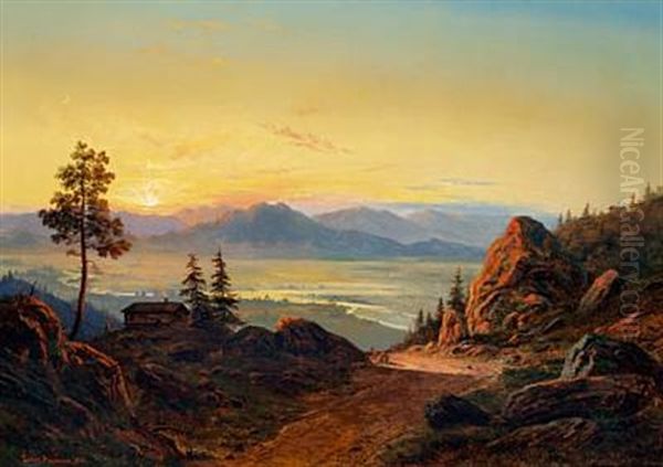 Mountainous Landscape With A Cabin In The Sunset, Sweden Oil Painting by Carl Ludwig Ferdinand Messmann